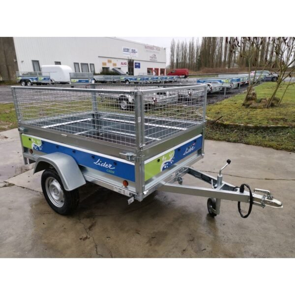 Remorque Cadix – 205×132×39 cm – rehausses grillagées 50 cm – neuve avec garantie 2 ans