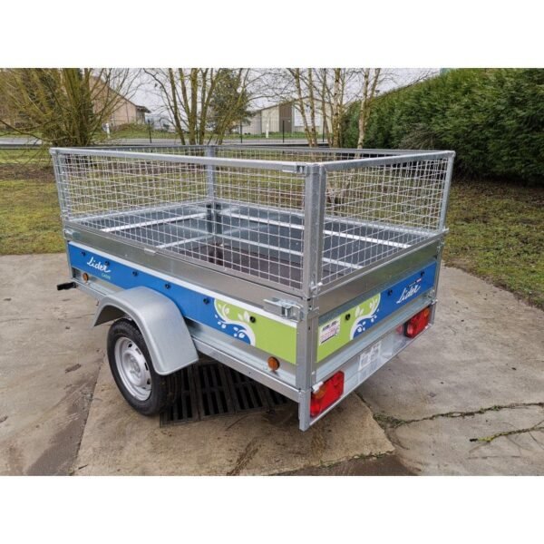 Remorque Cadix – 205×132×39 cm – rehausses grillagées 50 cm – neuve avec garantie 2 ans